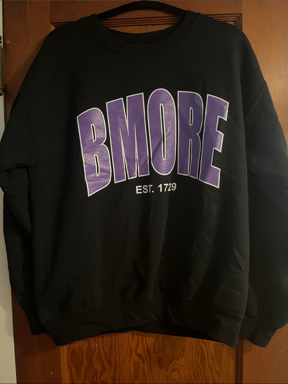 BMORE Graphic Crewneck Sweatshirt in Black and Purple
